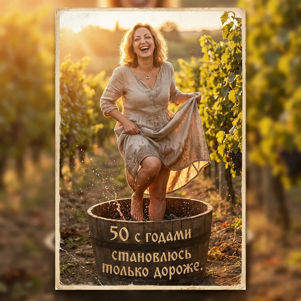 Максимальный фотореализм Vertical sunny postcard. [Reference Image] A woman from the provided photo,