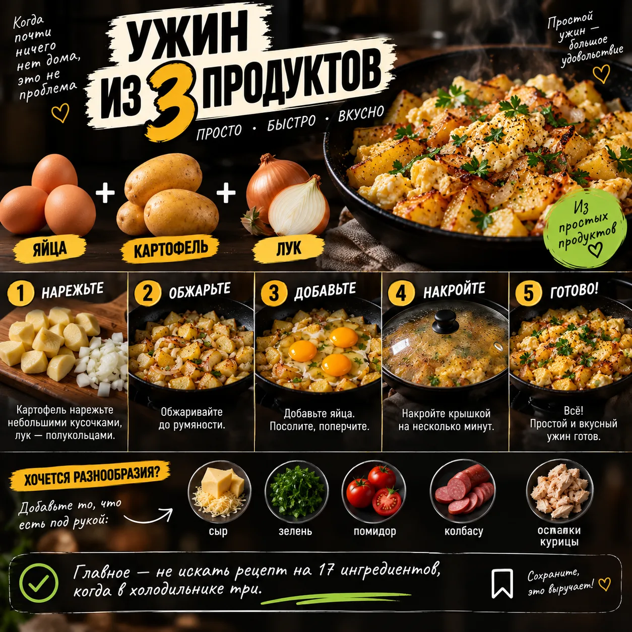 КОГДА ДОМА ПОЧТИ НИЧЕГО НЕТ: УЖИН ИЗ 3 ПРОДУКТОВ😋😋😋