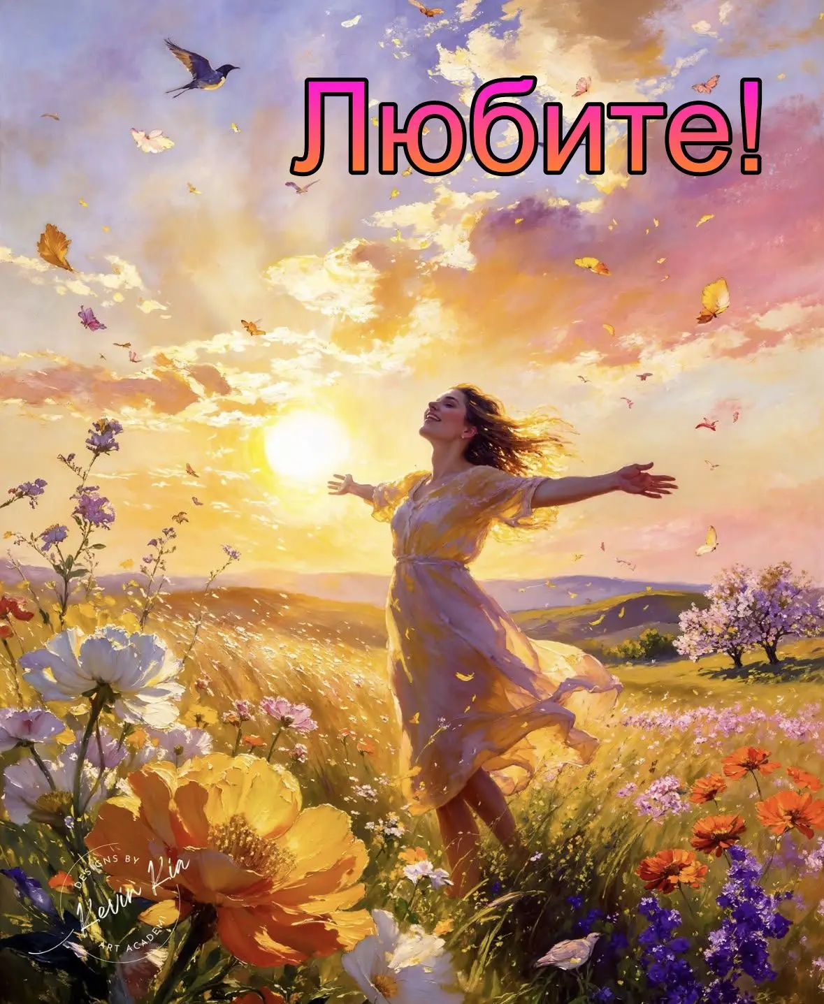 А я влюбилась в тишину,
И в пенье птичек на рассвете.
Когда подходишь ты к окну,
А в волосах играет 