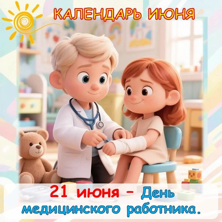 Календарь июня 🌞 
21 июня – День медицинского работника 🧑.
 
Это один из самых уважаемых профессио