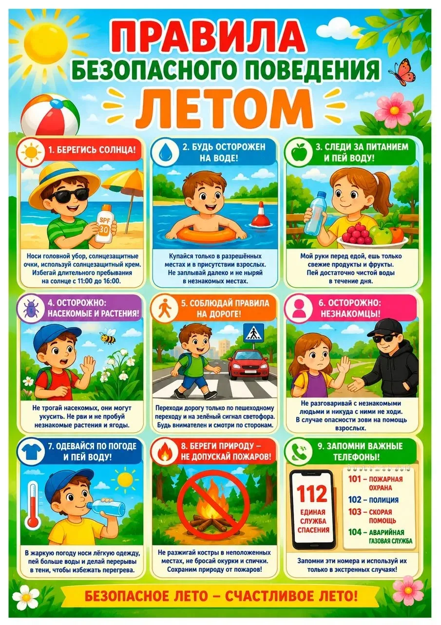📍Памятка для родителей: правила безопасного поведения летом для детей дошкольного возраста.

🌞 Лет