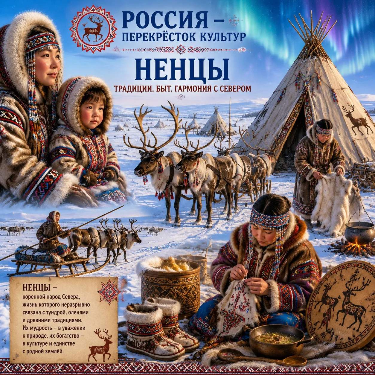 📚 ❄ Рубрика: Россия — перекрёсток культур
Ненцы — «дети оленя» и хозяева ледяной тундры

Друзья, се