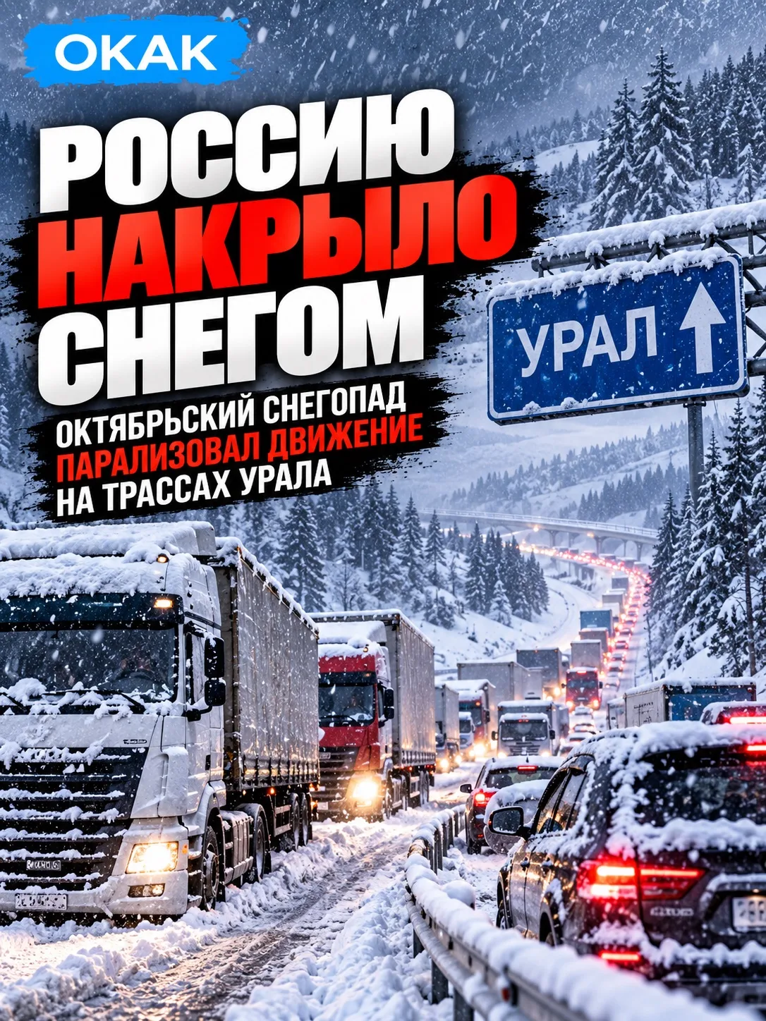 ⚡️⛈️ РОССИЮ ЗАСЫПАЛО СНЕГОМ — октябрьский снегопад парализовал трассы Урала