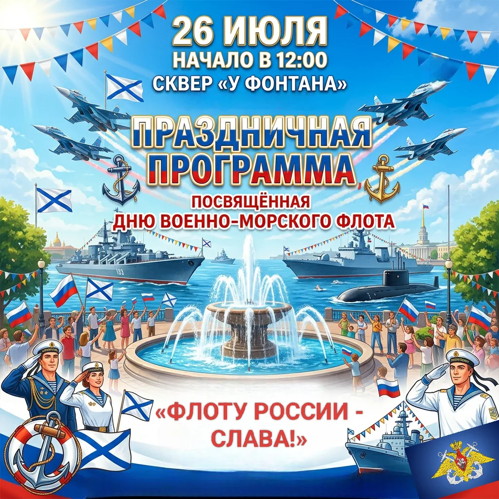 Приглашаем на праздничную программу, посвященную Дню военно -морского флота!

Уважаемые жители и гос