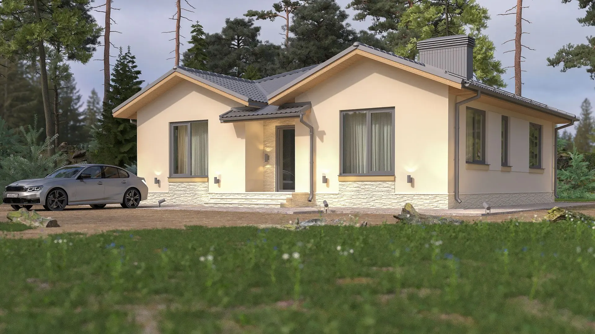 Проект дома "Два крыла" 100 м2 из газосиликата.