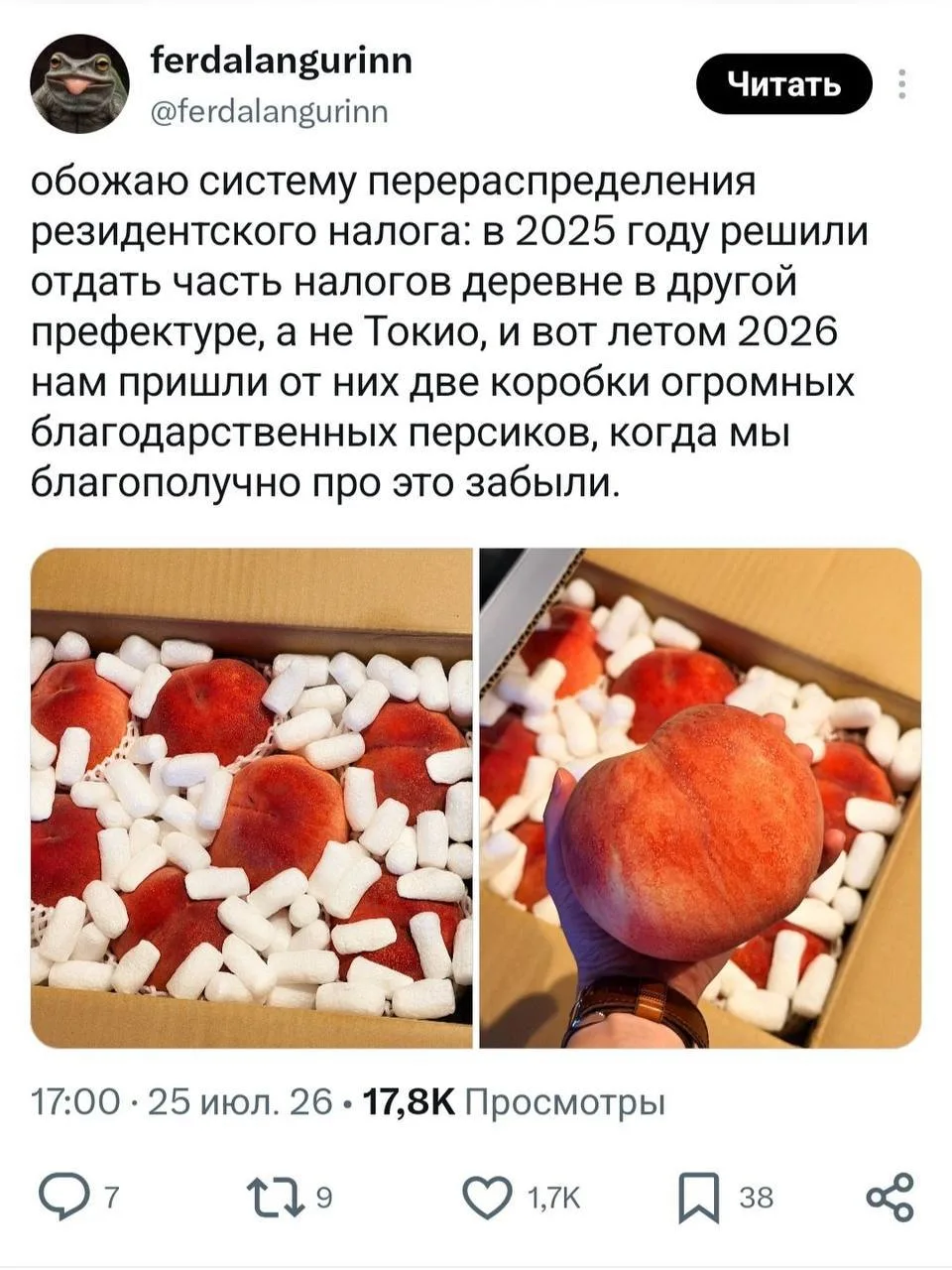 В Японии можно оплатить налоги и получить за это мраморную говядину, персики или морепродукты. 

Раб