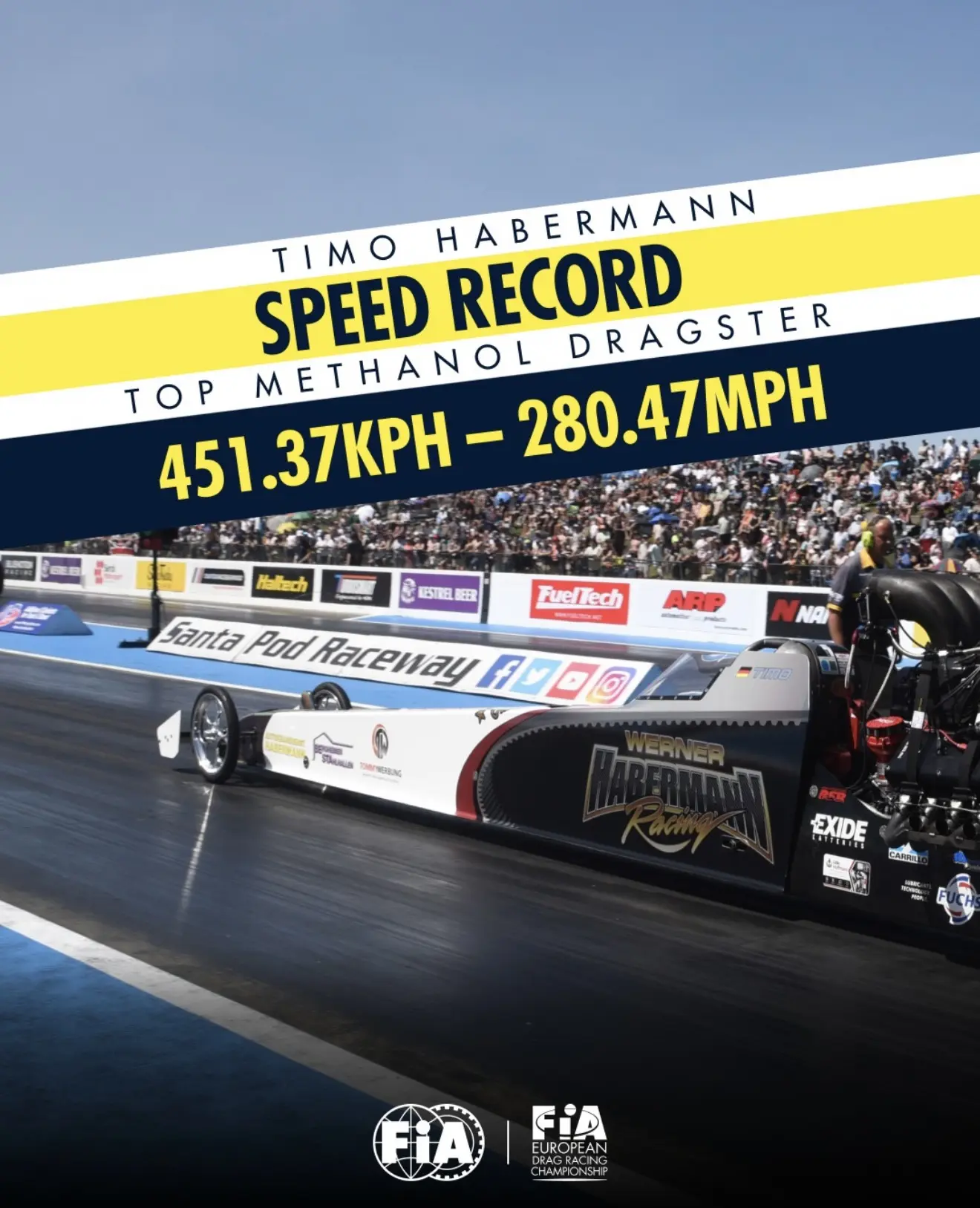 Есть новые рекорды Европы в классе Top Methanol Dragster по времени и скорости!