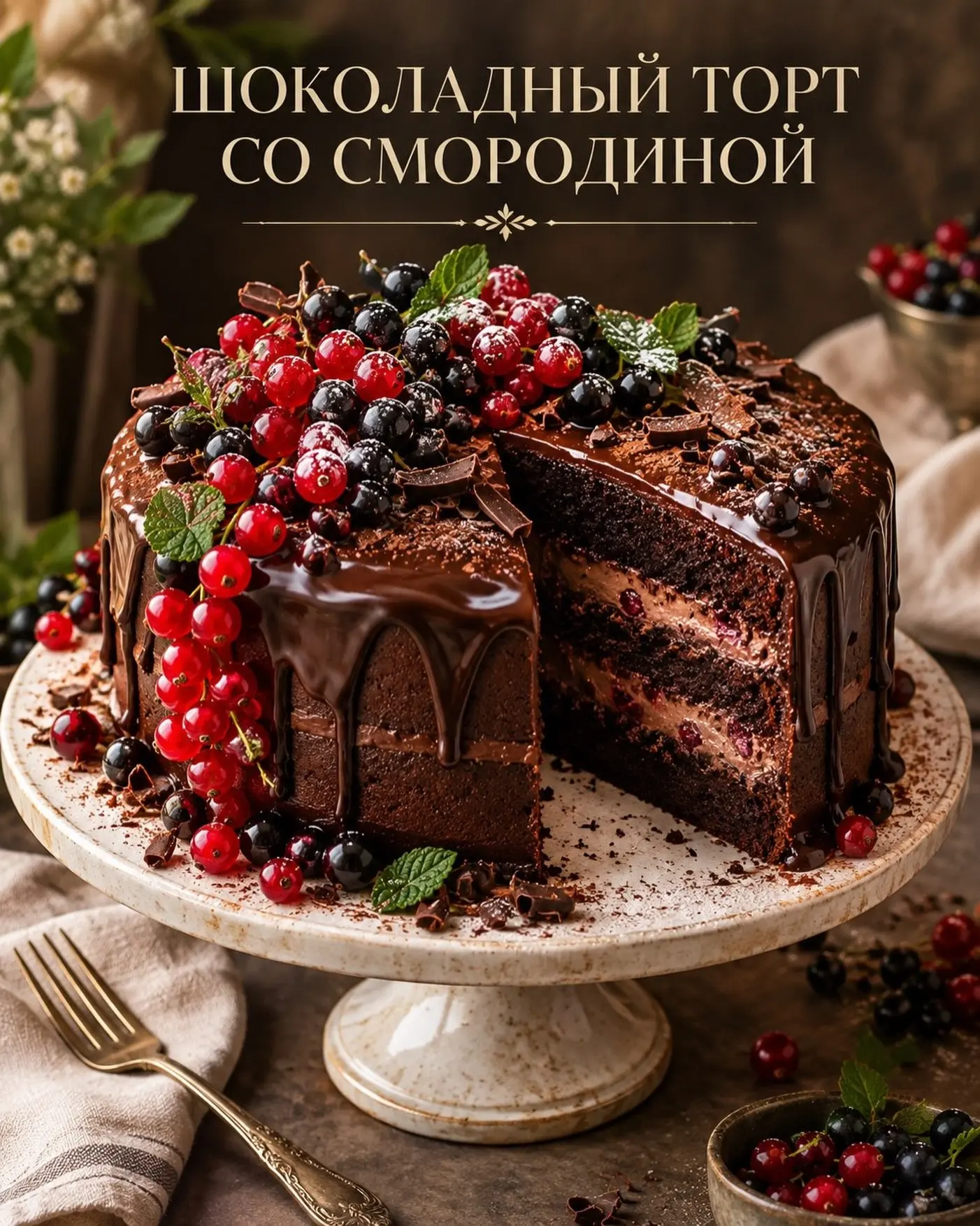 Шоколадный торт со смородиной 🍫🫐