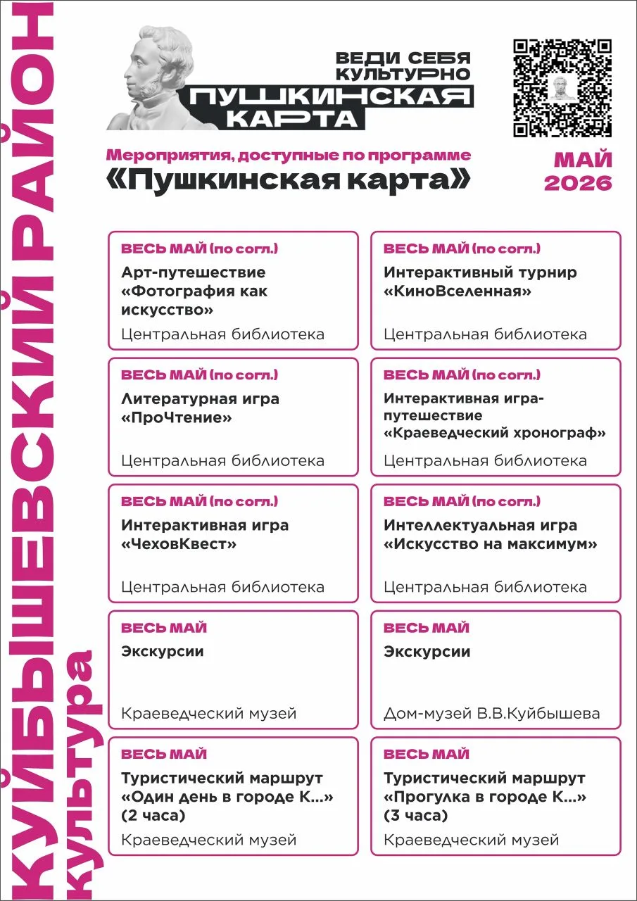 Куда сходить по Пушкинской карте в Куйбышевском районе❓