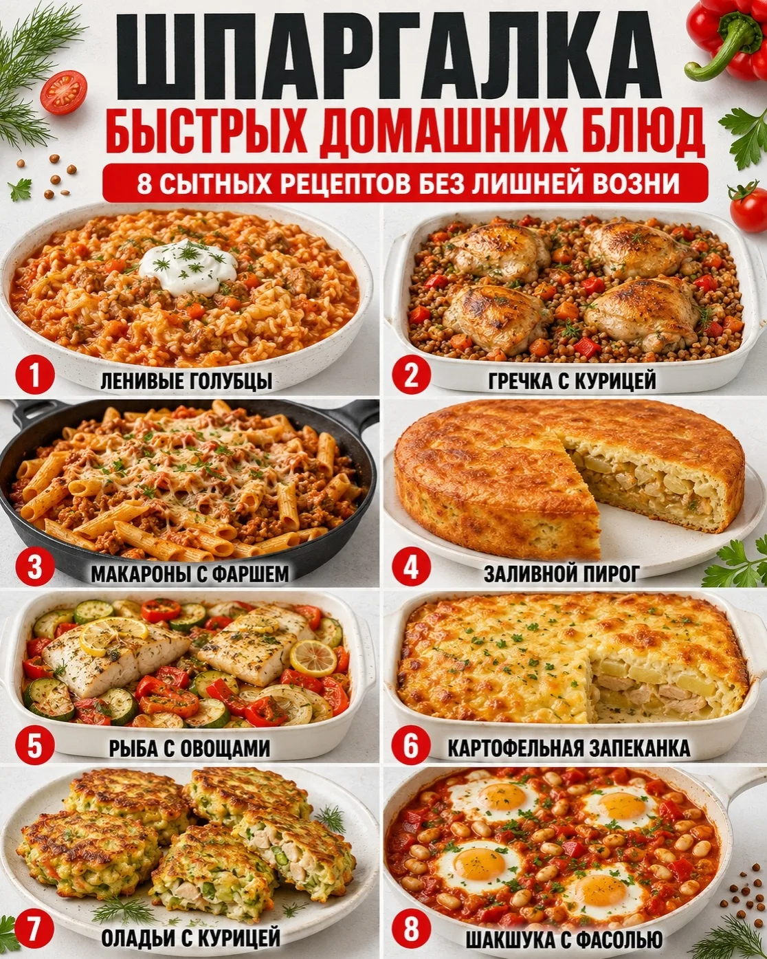 🍽 ШПАРГАЛКА ПО БЫСТРЫМ ДОМАШНИМ БЛЮДАМ ❤️