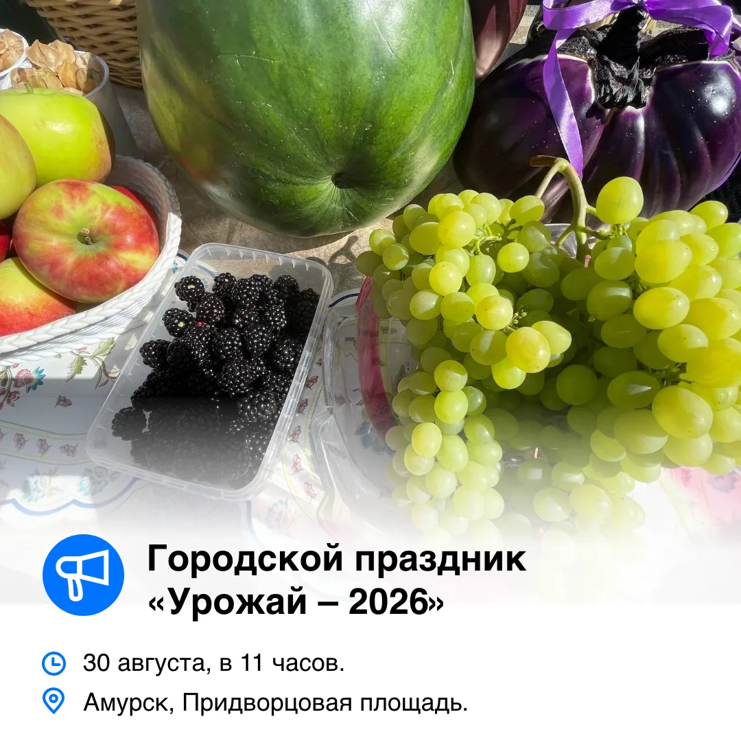 Городской Праздник урожая пройдет в Амурске в воскресенье, 30 августа. Начало — в 11:00...