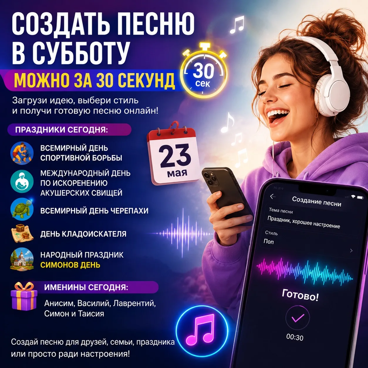 🎵 Создать песню в субботу можно всего за 30 секунд 👉 ГЕНЕРАТОР ПЕСЕН