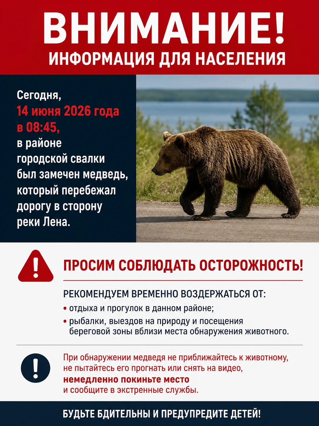 🚨 ВНИМАНИЕ! ИНФОРМАЦИЯ ДЛЯ НАСЕЛЕНИЯ 🚨Сегодня, 14 июня 2026 года в 08:45, в районе го...