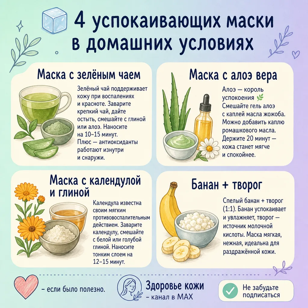 🧊 4 успокаивающих маски для лица в домашних условиях