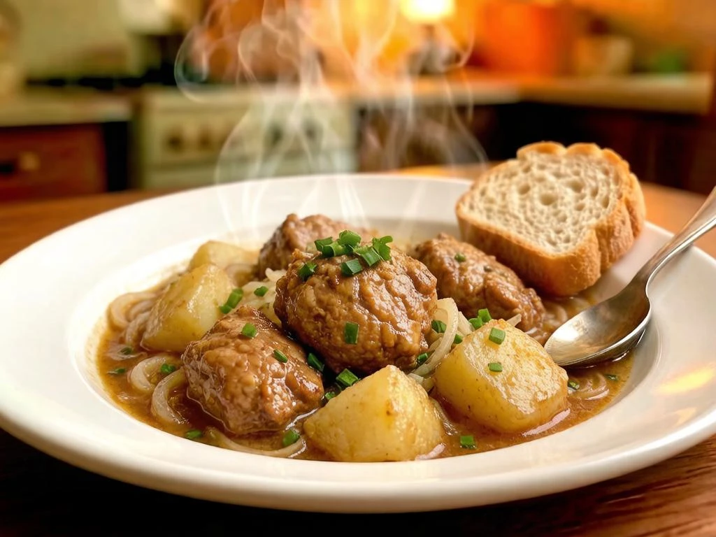 Курица, тушённая с картошкой и луком
