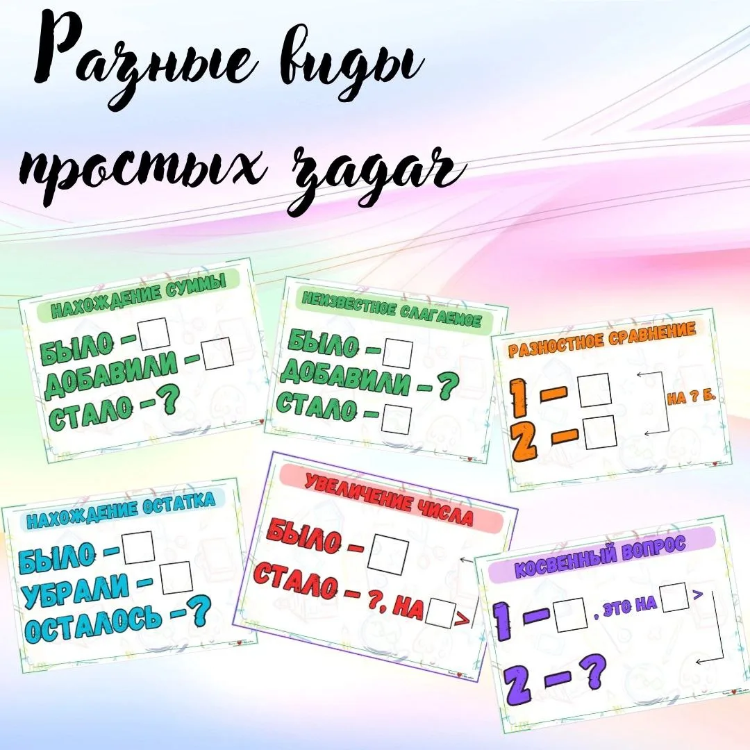 Карточки "Разные виды простых задач" 📚✏️