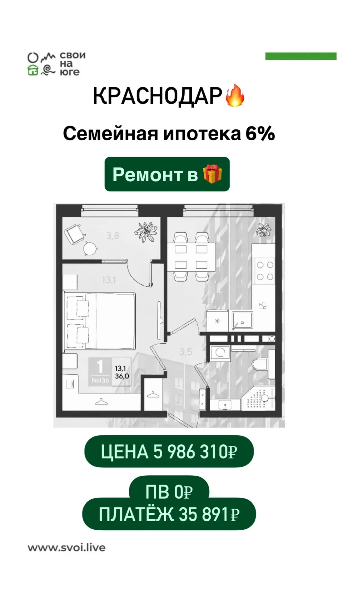 КРАСНОДАР!  Варианты квартир под семейную ипотеку со ставкой 6%  📍 Район Ближнего Западного Обхода. 