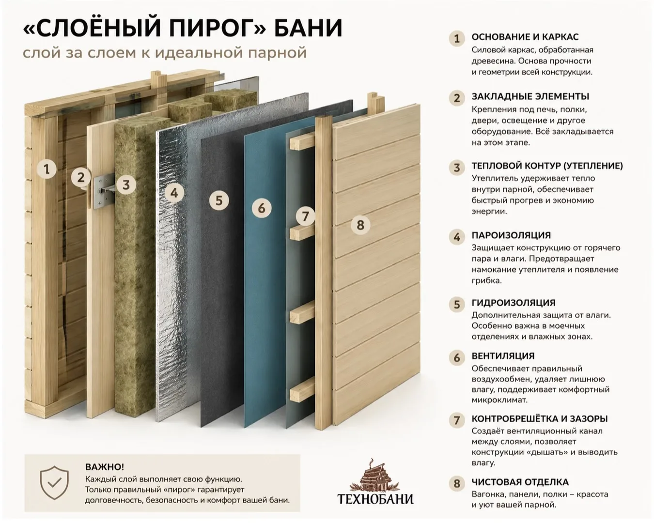 Почему красивая баня — это не только вагонка? Разбираем “слоёный пирог” отделки⬇️