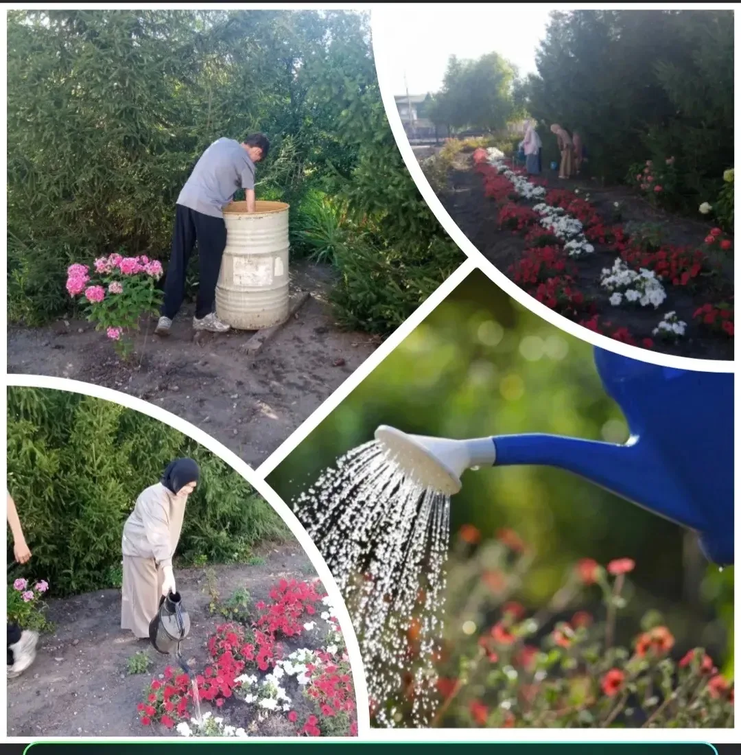 Полив цветочных клумб на летней практике