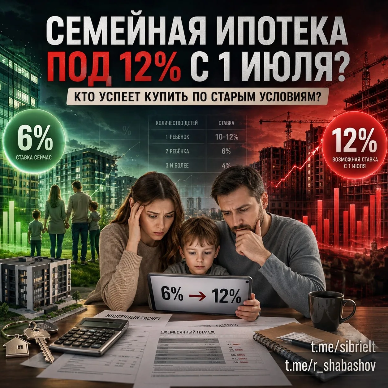 👻 Семейная ипотека под 12% с 1 июля?