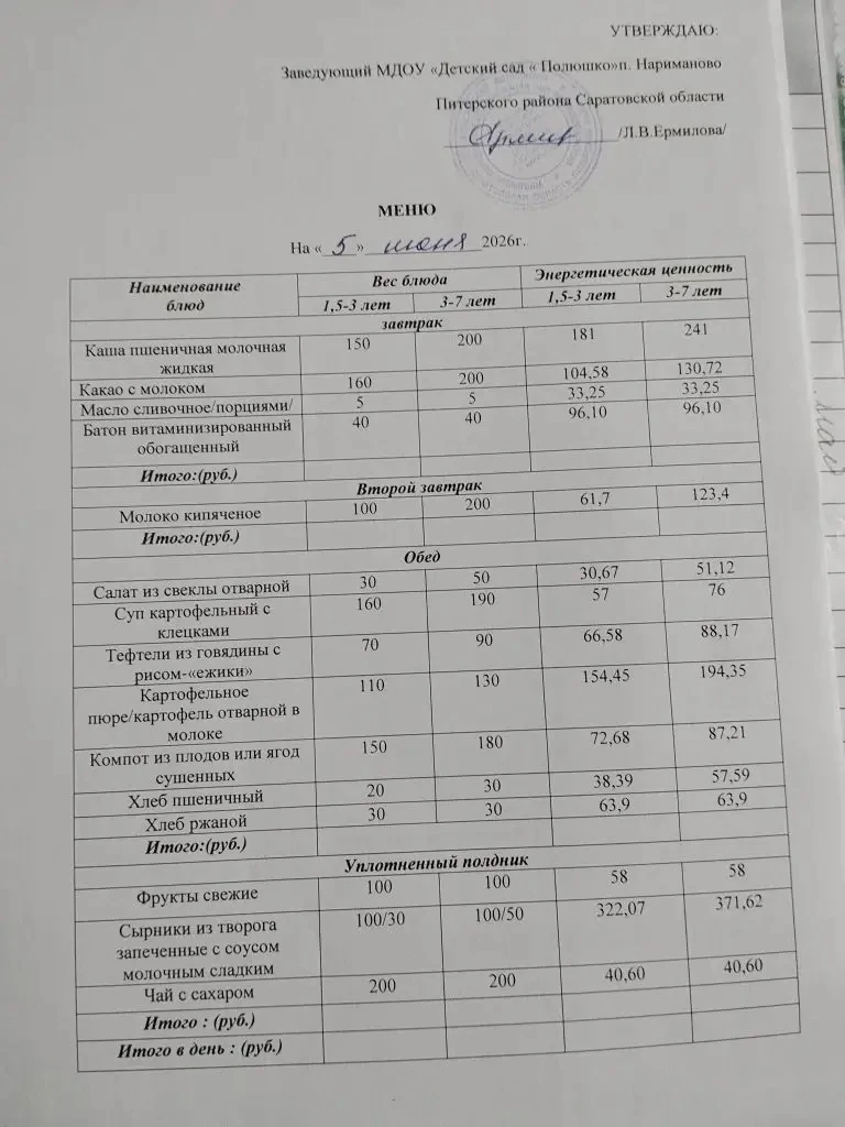 Меню на 05.06.2026г