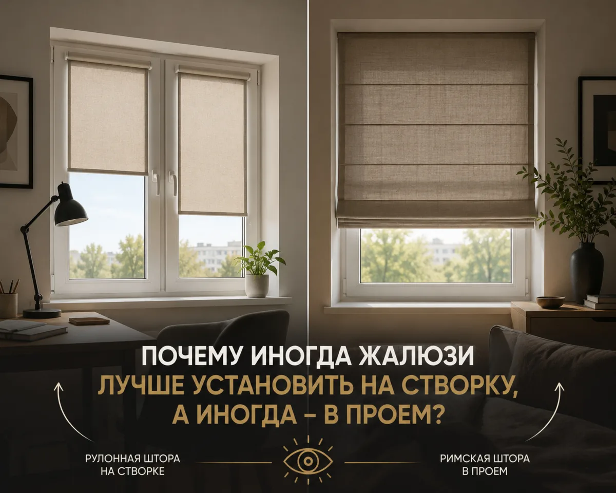 ПОЧЕМУ ИНОГДА ЖАЛЮЗИ ЛУЧШЕ УСТАНОВИТЬ НА СТВОРКУ, А ИНОГДА – В ПРОЕМ? 🪟