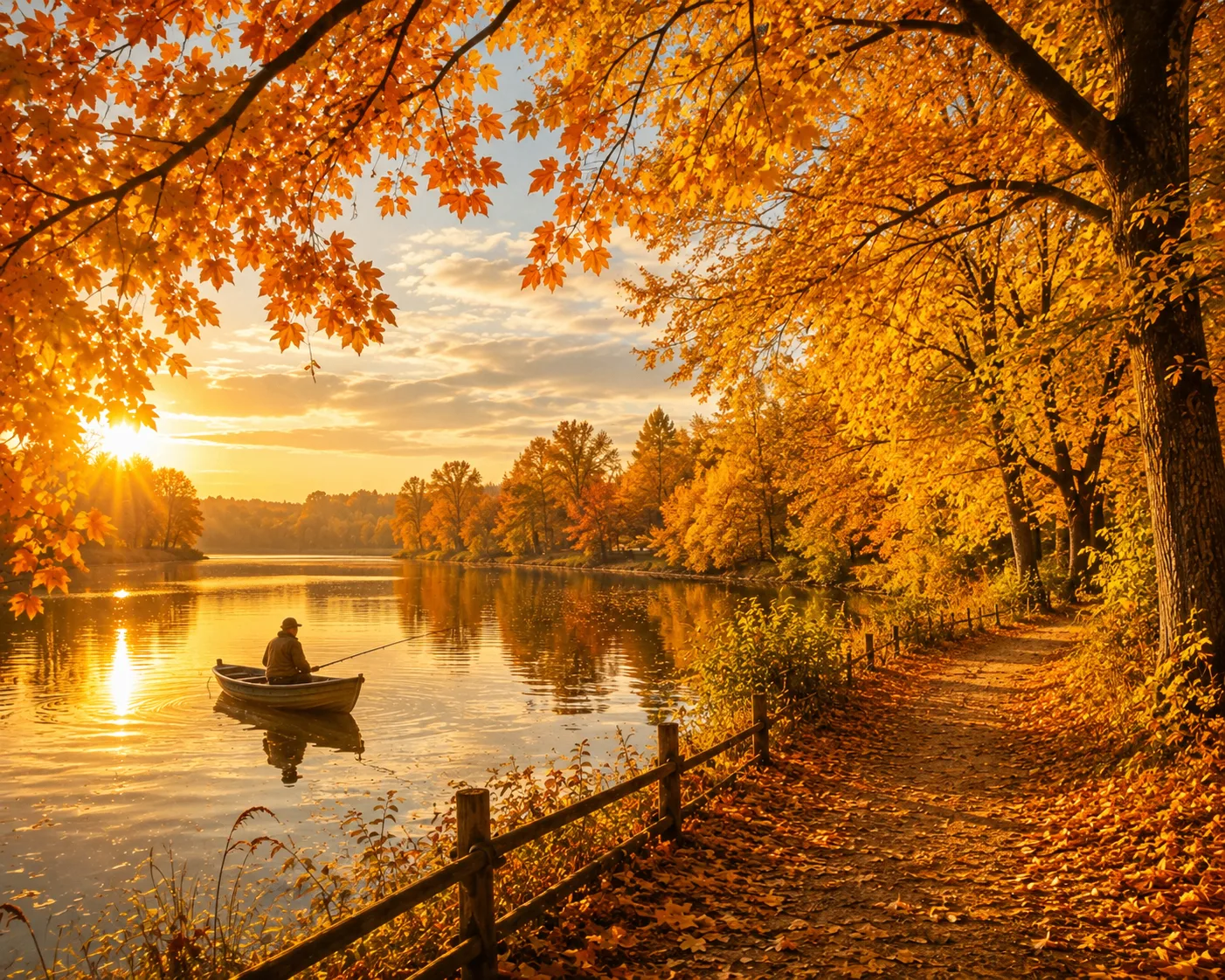 🍂 Промт дня: золотая осень с рыбаком