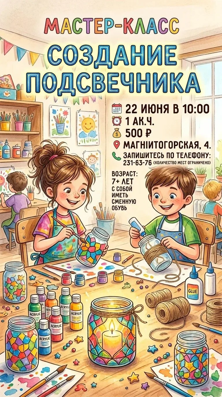 «Создание подсвечника» 🕯️Превратите обычную стеклянную банку в волшебный витраж! Приглашаем ребят о