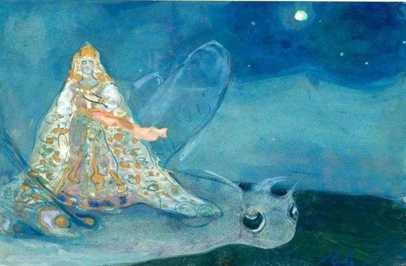 • С.В. Малютин. Женская фигура на летящей стрекозе. 1900-е. Из собрания Музея-заповедни...