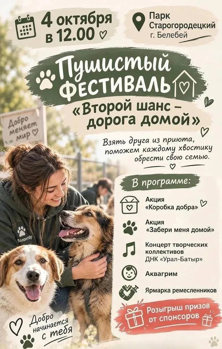 В Белебее состоится «Пушистый фестиваль» под названием «Второй шанс - дорога домой» 🐶