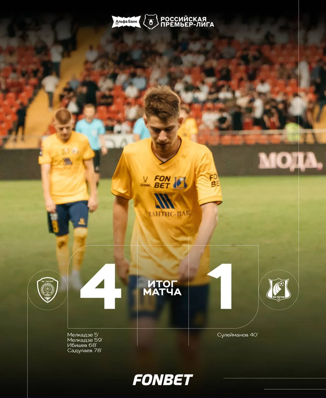 ⚽ ФК "Ростов" разгромно проигрывает "Ахмату" в Грозном.