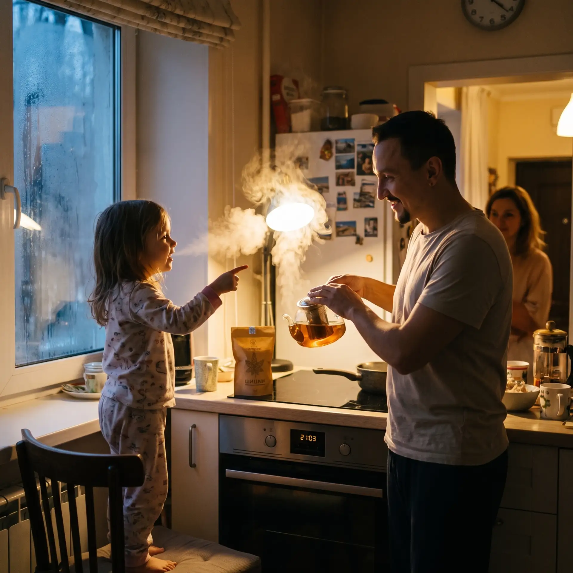 Одному в семье замедлиться почти невозможно 🏠 Пока папа сидит в полумраке с чашкой, в ...