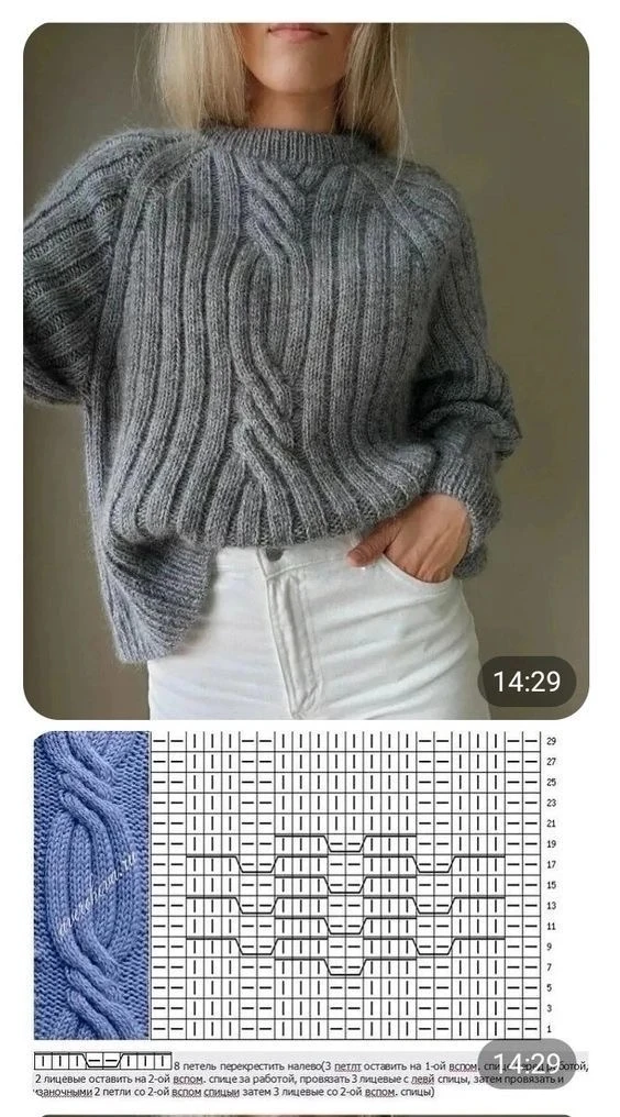 Джемпер спицами схема работы 🧶