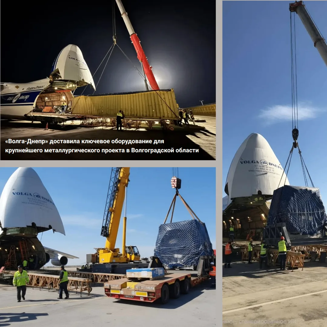 ✈️Доставили 43-тонный статор на борту Ан-124-100 для строящегося в городе Волжском прои...