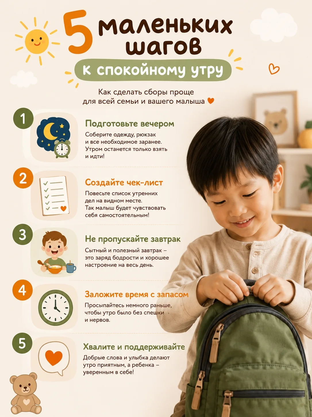 ☀️ 5 маленьких шагов к спокойному утру