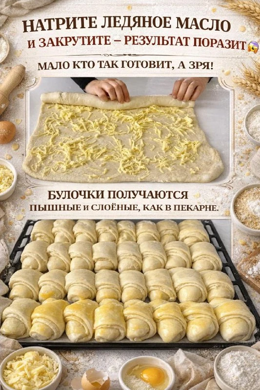 МАЛО КТО ГОТОВИТ ТАКИЕ БУЛОЧКИ, А ЗРЯ. НАТЕРТОЕ ЛЕДЯНОЕ МАСЛО ПРЕВРАЩАЕТ ОБЫЧНОЕ ДРОЖЖЕ...