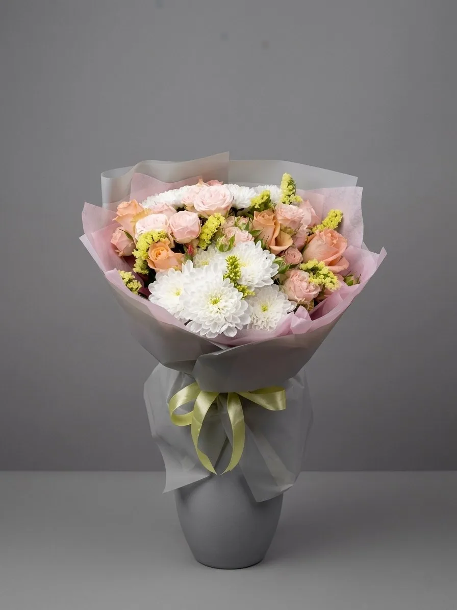 Букет из хризантем, роз, кустовых роз💐3150₽