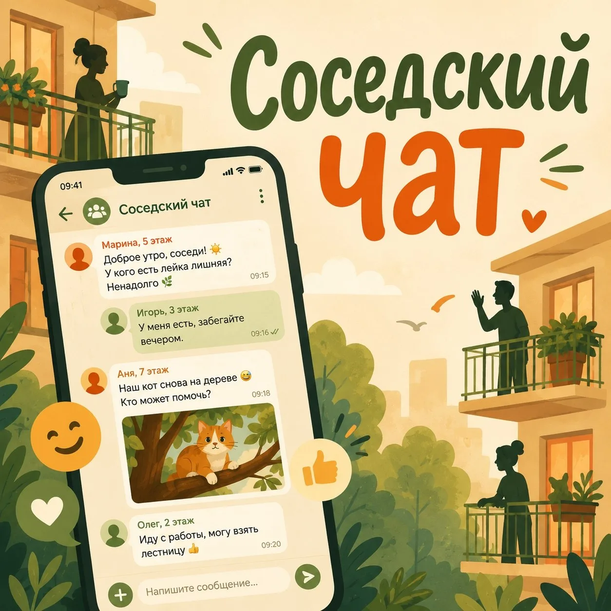 Соседский чат — отдельная вселенная: здесь обсуждают пропавшую кошку, спорят о парковке...