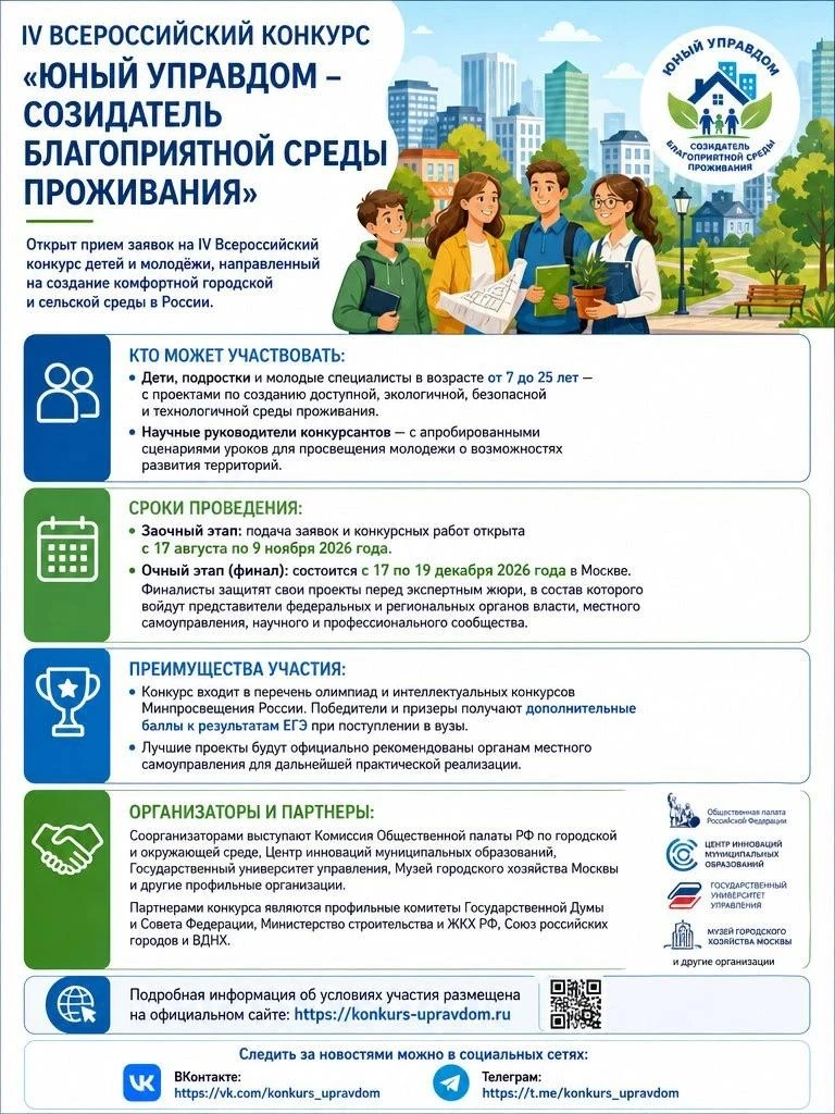 🎉 IV Всероссийский конкурс «Юный Управдом – созидатель благоприятной среды проживания»
