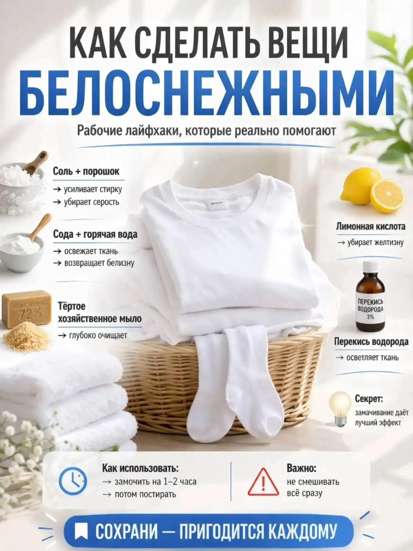 Как сделать вещи белоснежными 👍