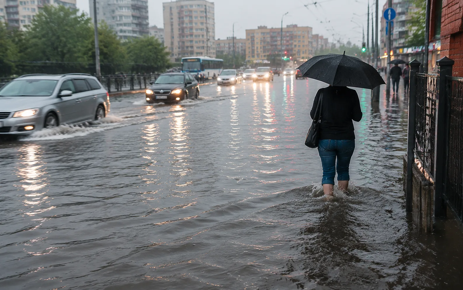 🌧 Очередной сильный дождь вновь превратил улицы краевой столицы в реки

Машины с трудом проезжают п