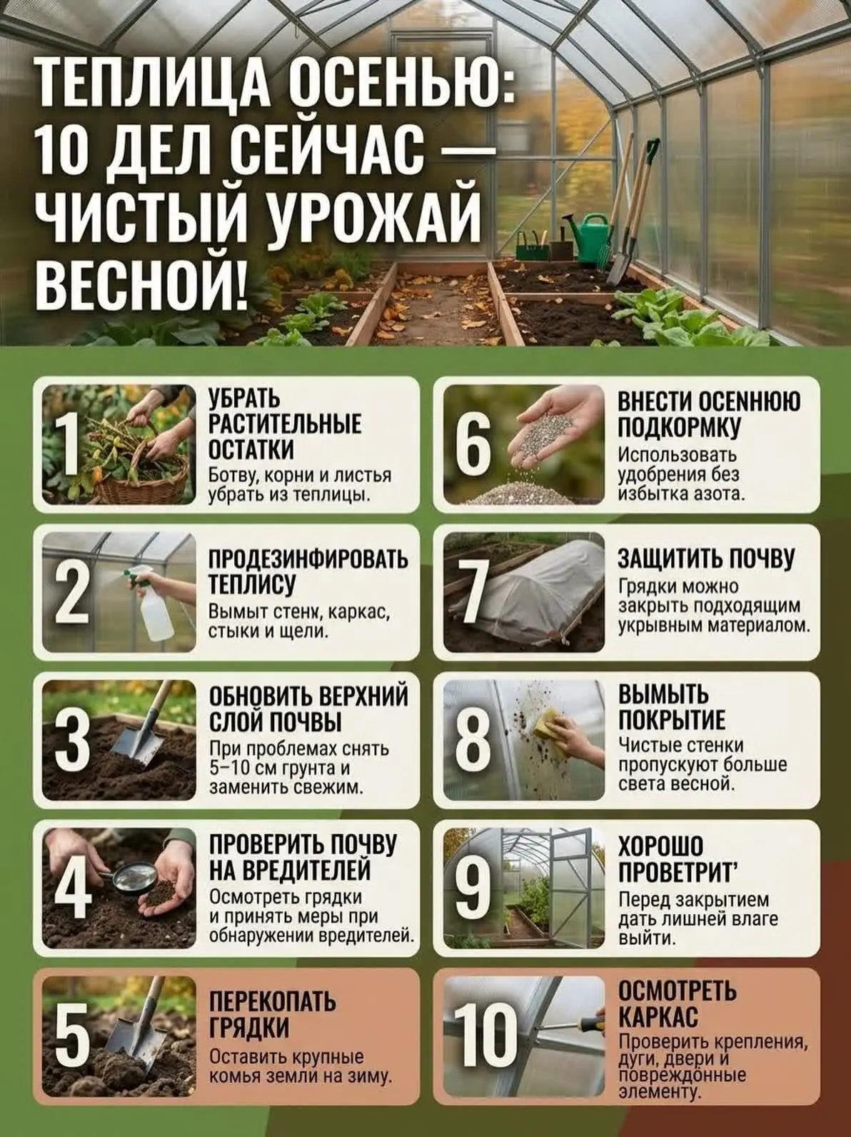 🍅 Теплица осенью: 4 дела — и весна встретит вас чистотой