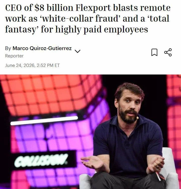 Удалёнка — это мошенничество, заявил CEO Flexport Райан Петерсен. 

 По мнению главы логистического 