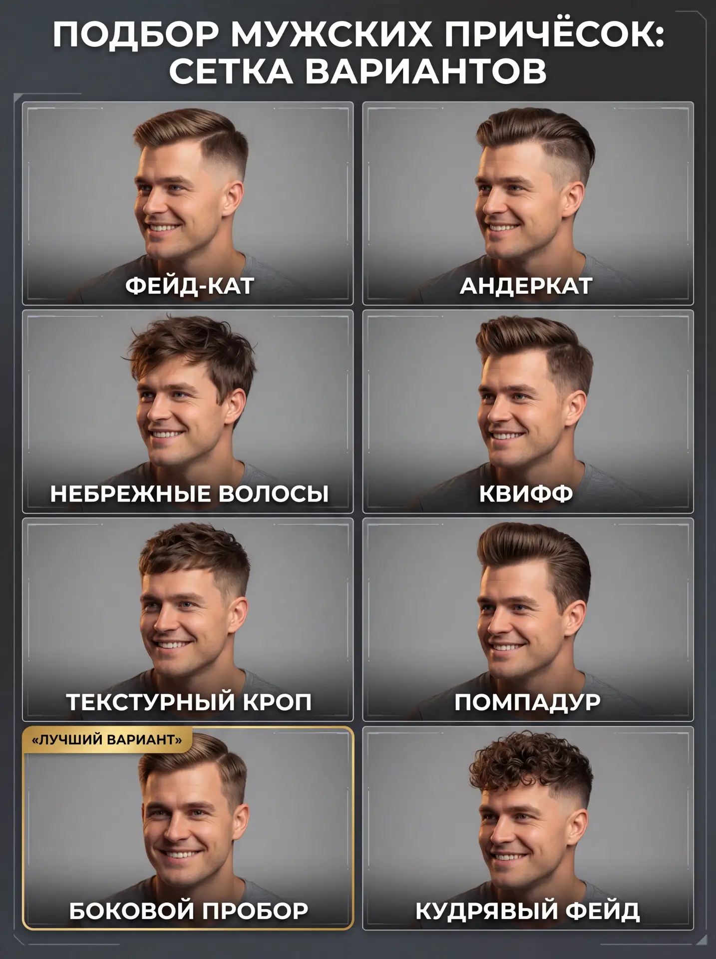 Подбор мужских причесок
Нейросеть: Nano Banana 2