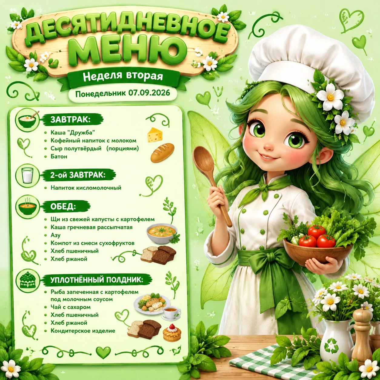 Дорогие родители! 💖 Сегодняшнее меню порадует ваших малышей! 🍽️ Каждое блюдо мы готов...