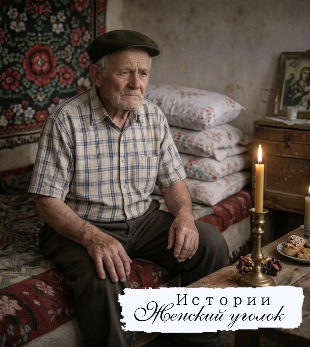ДЕД МИРОН 

Дед Мирон зажег поминальную свечу у фотографии жены, присел на табурет и тяжело вздохнул