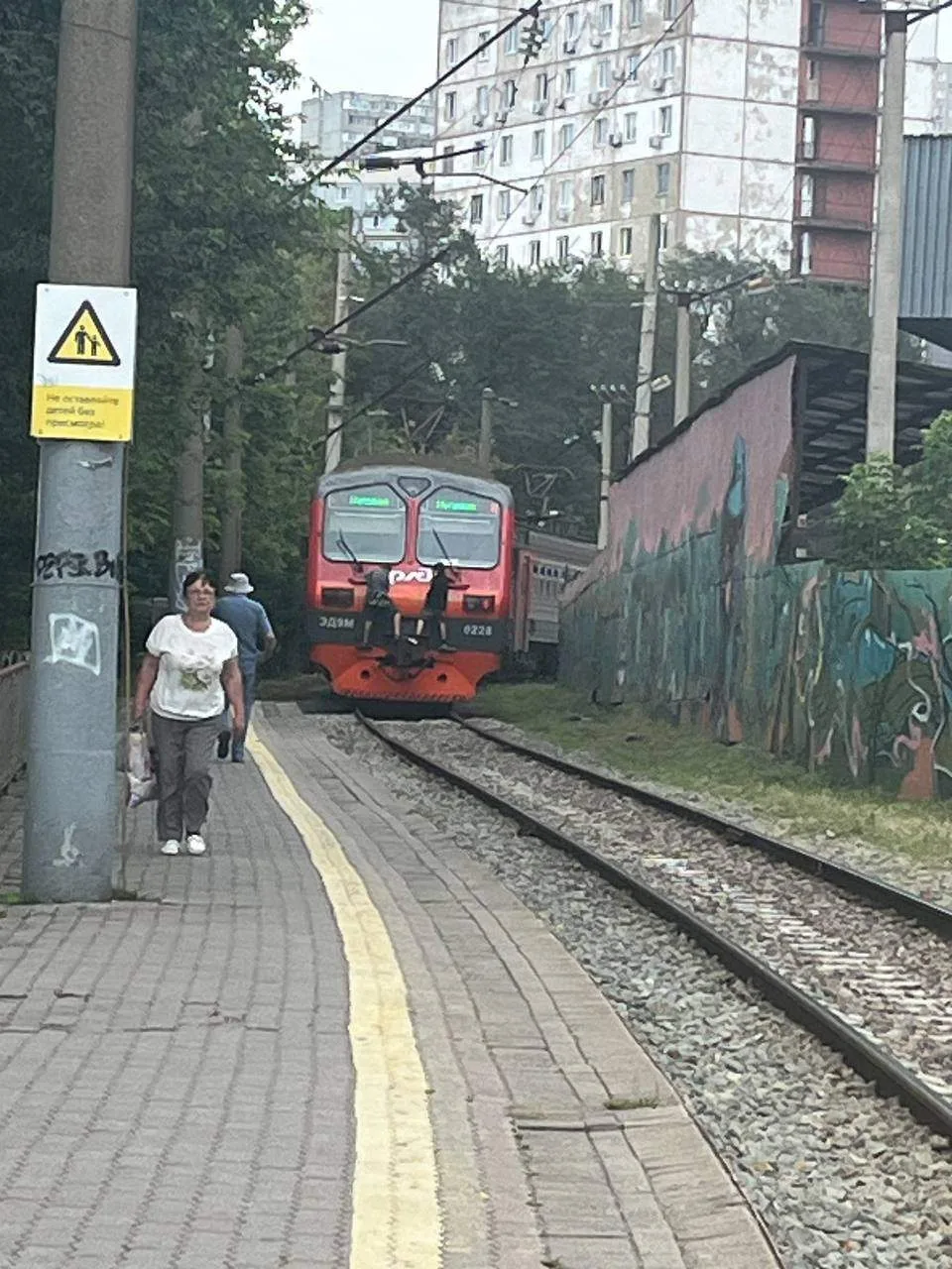 На Военном шоссе школьники-зацеперы "присосались" к электричке                         ...