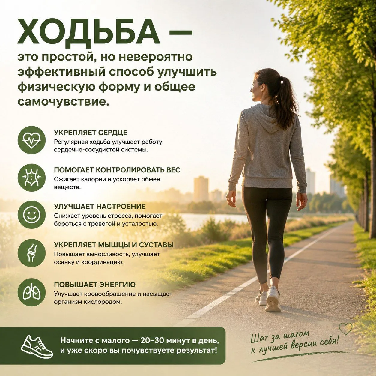 Ходьба — это простой, но невероятно эффективный способ улучшить физическую форму и обще...