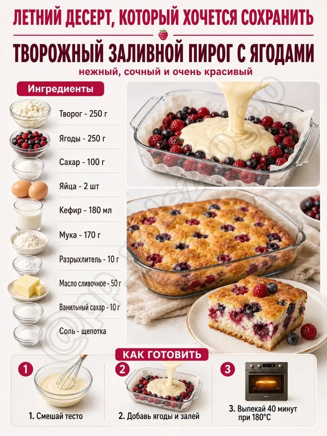 Творожный заливной пирог с ягодами