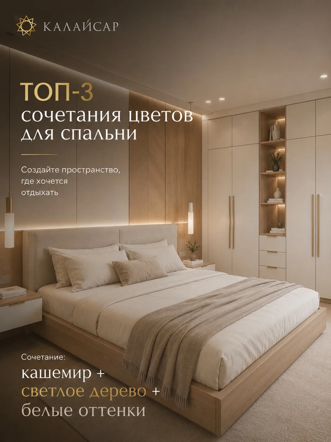ТОП-3 сочетания цветов для спальни, которые создают атмосферу спокойствия и уюта 🤍
